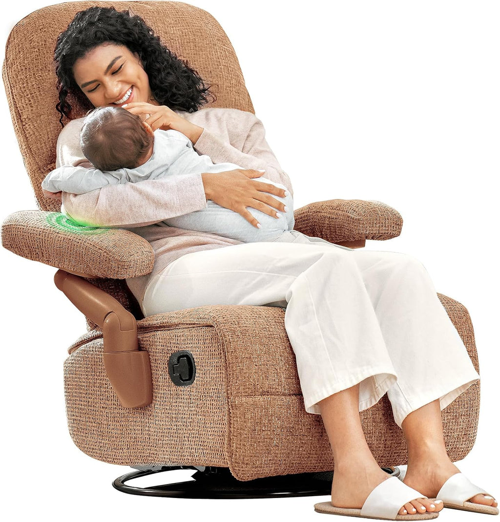 MAMAZING Lullacloud Swivel Rocker Recliner Chair for Adults with Adjustable Armrests & Headrest, Glider Rocking Chair Indoor with Removable Cover, Reading Chair with a Cushion for Living Room Bedroom