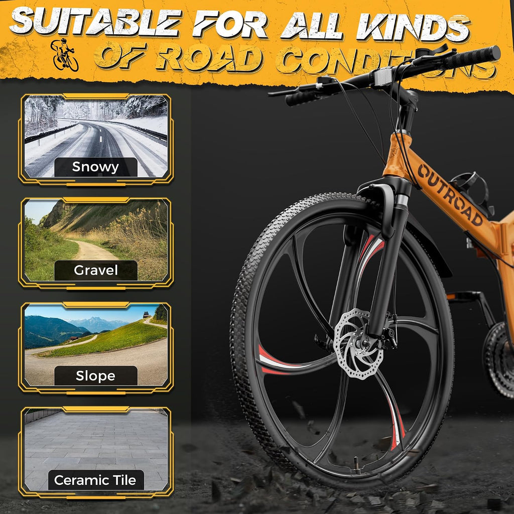 26 Inch Adult Folding Bikes/Mountain Bikes, 21 Speeds Mountain Bicycles with Full Suspension, Dual Disc Brake, High Carbon Steel Frame, Foldable Bike for Men/Women/Teen, Multiple Colors
