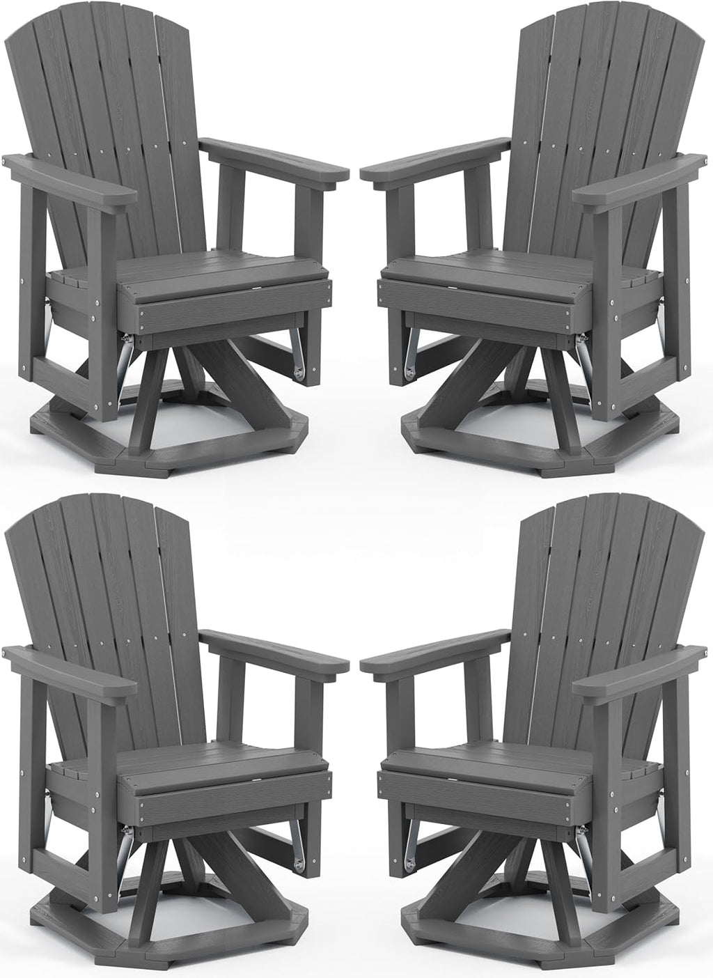 SERWALL Adirondack Swivel Glider Chair, HDPE Glider Set of 4 for Outdoor, All-Weather Glider Chair for Porch, Balcony, Slate Grey