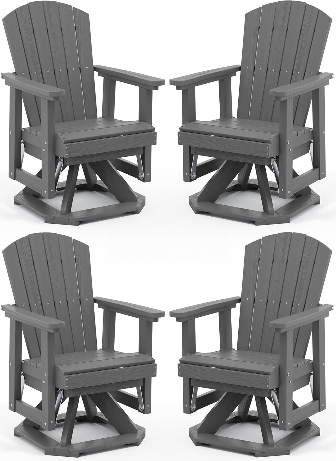 SERWALL Adirondack Swivel Glider Chair, HDPE Glider Set of 4 for Outdoor, All-Weather Glider Chair for Porch, Balcony, Slate Grey