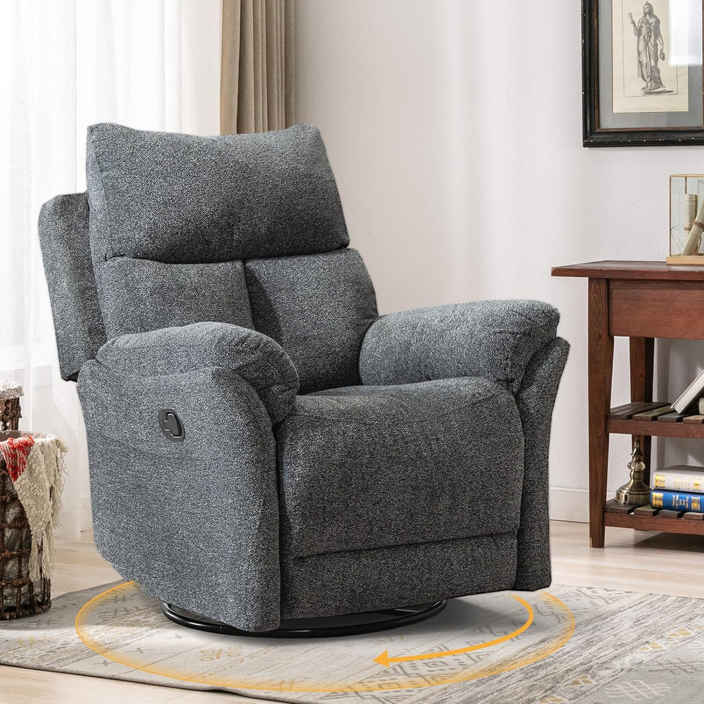 ANJ Swivel Rocker Recliner Chair Nursery Manual Glider Rocking Recliner Chairs for Adults, Fabric Rocking Chair Nursery, 360° Swivel Lazy Boy Recliner Chairs for Living Room, rv, Smoky Grey