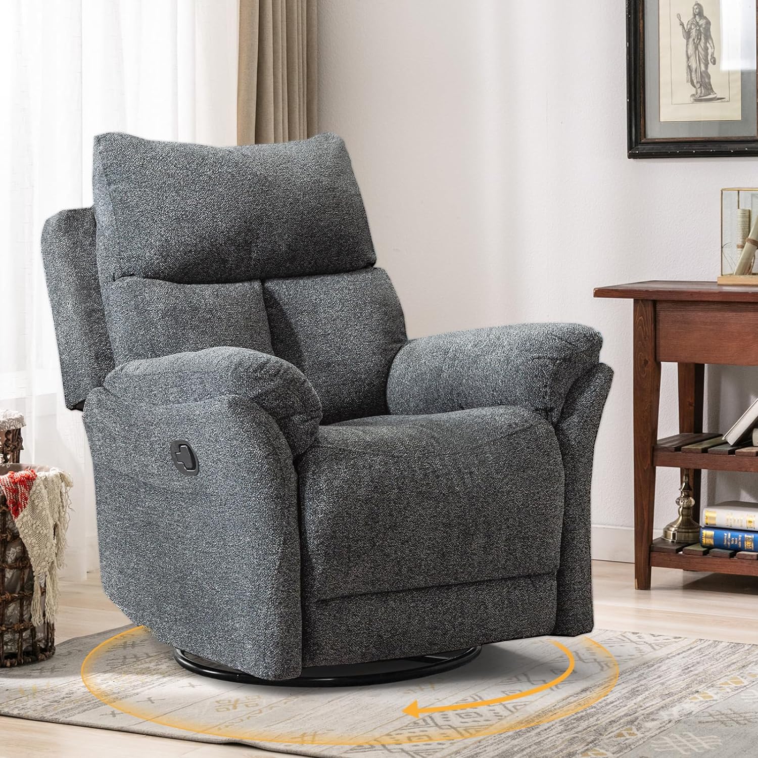 ANJ Swivel Rocker Recliner Chair Nursery Manual Glider Rocking Recliner Chairs for Adults, Fabric Rocking Chair Nursery, 360° Swivel Lazy Boy Recliner Chairs for Living Room, rv, Smoky Grey