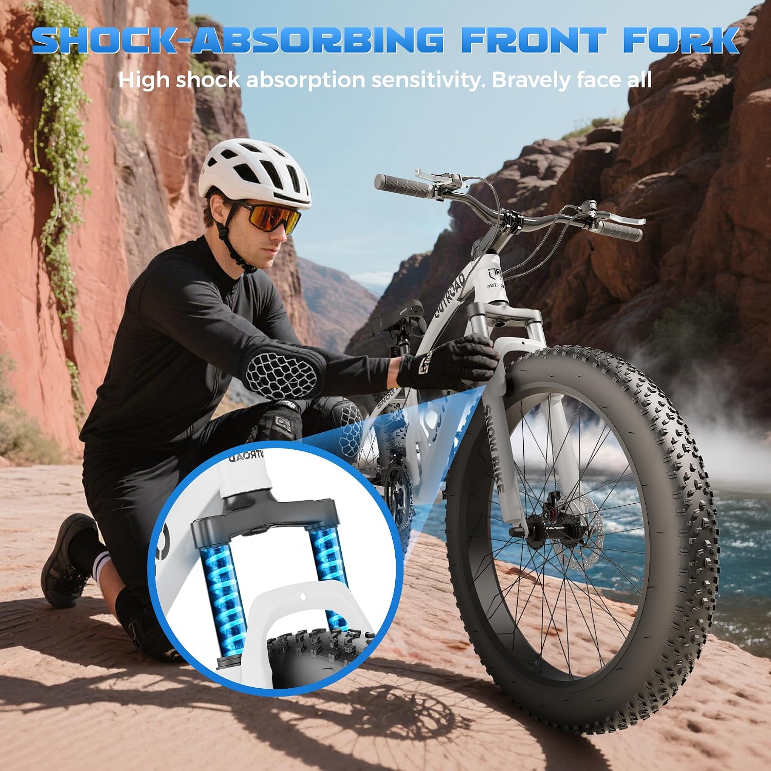 Betterland Outdoor 26 Inch Wheels Fat Tire Mountain Bike, 21-Speed Bicycle with Dual Front Suspension, High Carbon Steel Frame with Double Disc Brake and Anti-Slip Bicycle for Adults