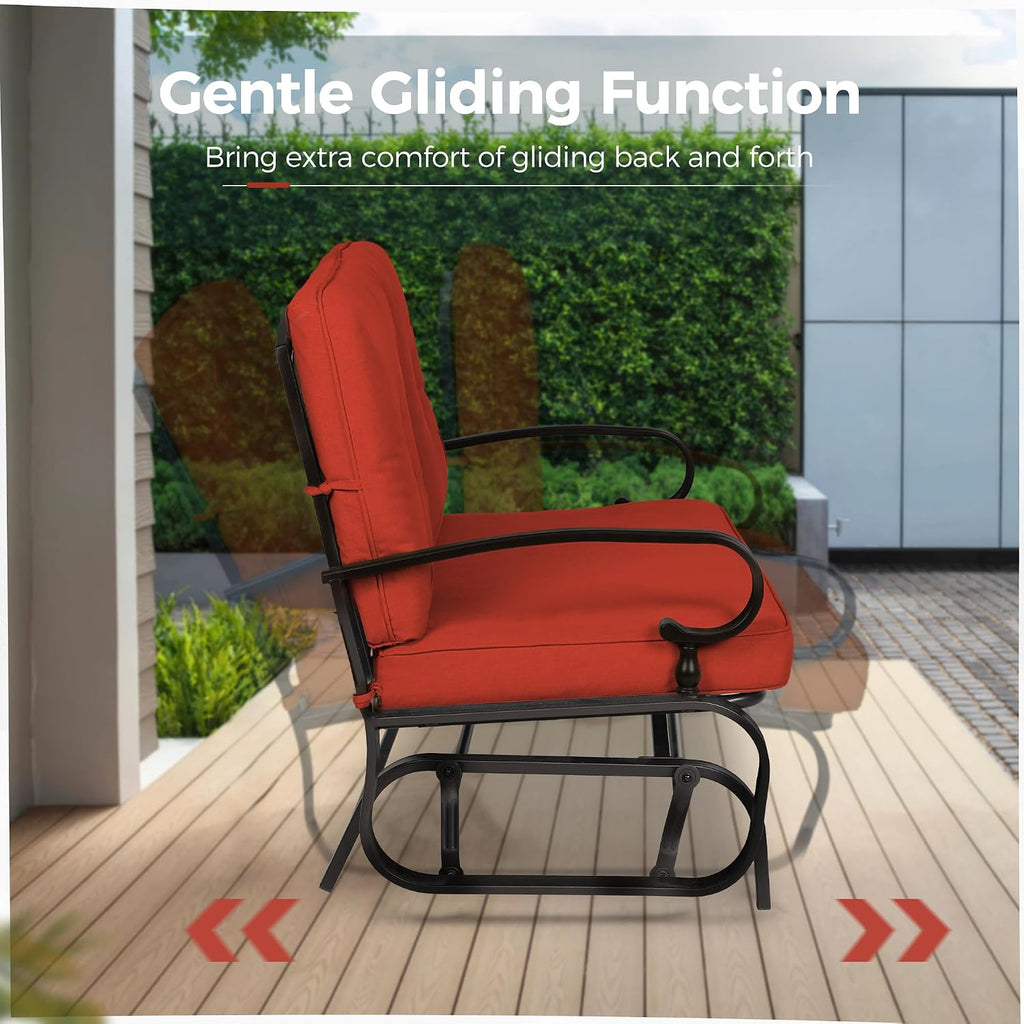 Crownland Outdoor Patio Glider Chair, Rocking Glider Bench for 2 Person, Porch Furniture Loveseat Seating, Wrought Iron Patio Gliders for Outside, Porch, Garden, Classic Red