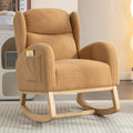 Setawix Teddy Rocking Glider Chair for Nursery,Upholstered Living Room Rocker Arm Chair,Leisure Sherpa Wingback Armchair,Mid Century Modern Rocking Accent Chair with Side Pockets (Wingback Khaki)
