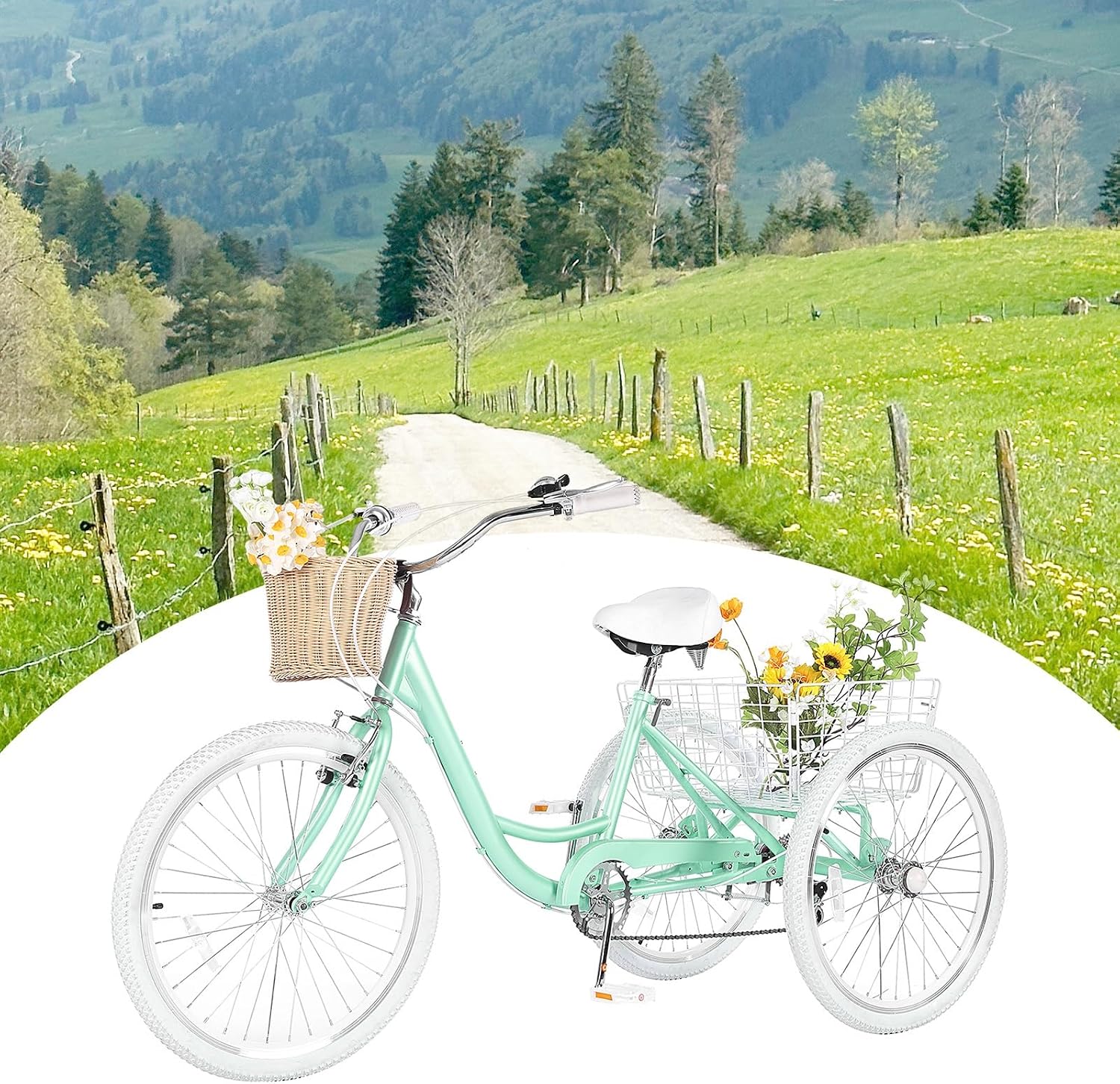 Adult Tricycles for Adults, 7 Speed Adult Trikes, 20/24/26 inch 3 Wheel Bike with Basket, Three-Wheeled Cruiser Bicycles for Women and Men, Without Fenders