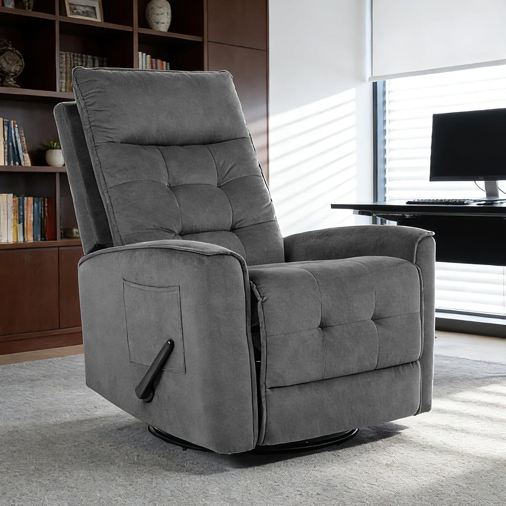 Swivel Rocker Recliner Chair, Rocking Chair, Small Swivel Recliner for Small Spaces, Living Room, RV(Dark Grey)
