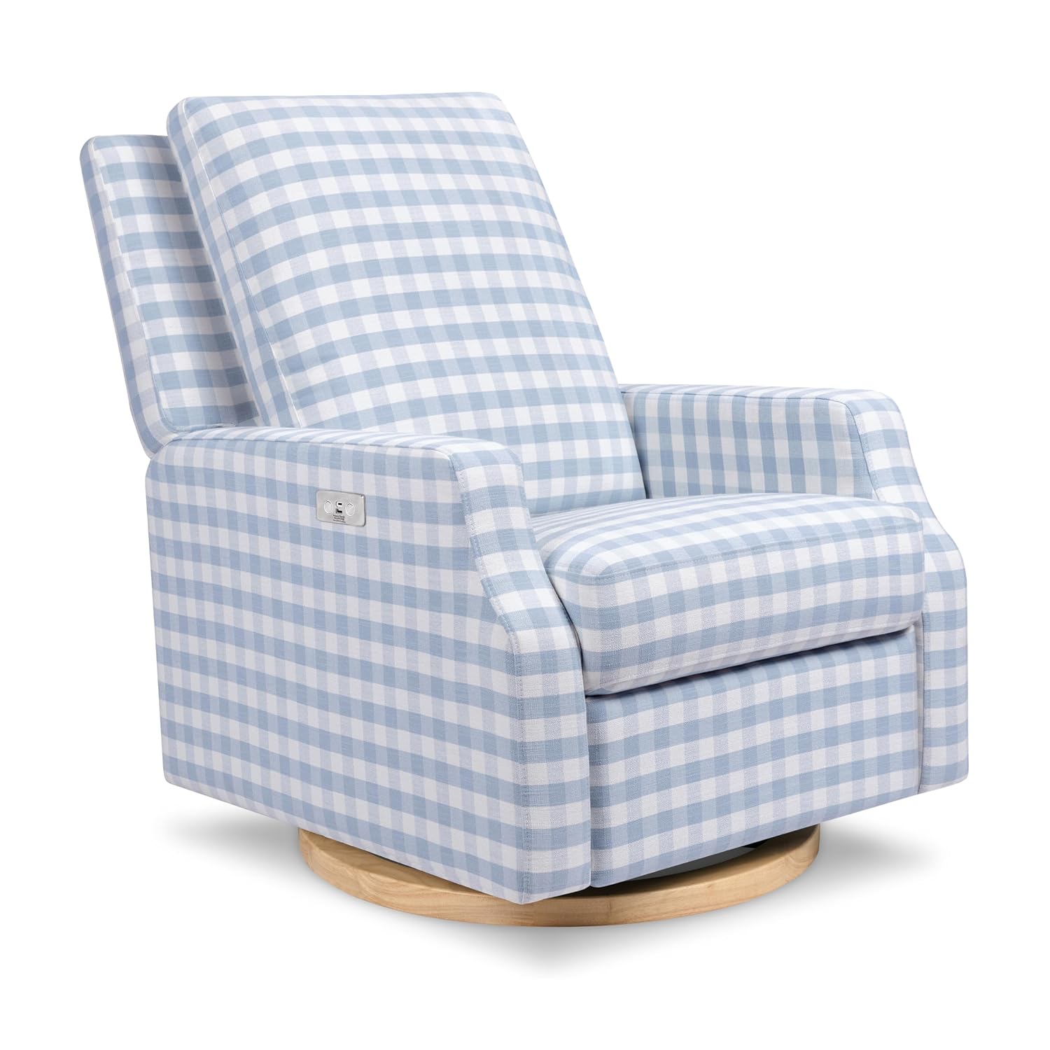 Namesake Crewe Glider Recliner Nursery Chair - GREENGUARD Gold & Certi-PUR US Certified Rocker Recliner - Glider Rocking Chair for Nursery & Living Room - Electronic, 270° Swivel, Blue Gingham