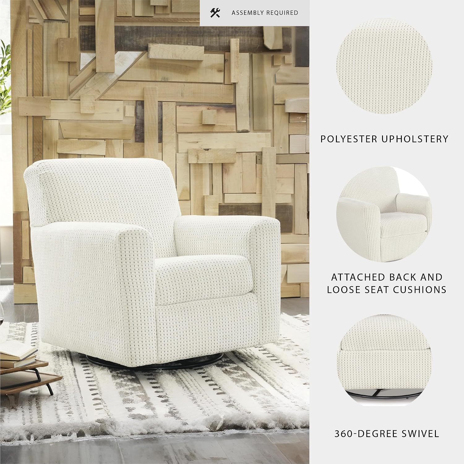 Signature Design by Ashley Herstow Casual Polka Dot Upholstered Swivel Glider Accent Chair, White & Beige