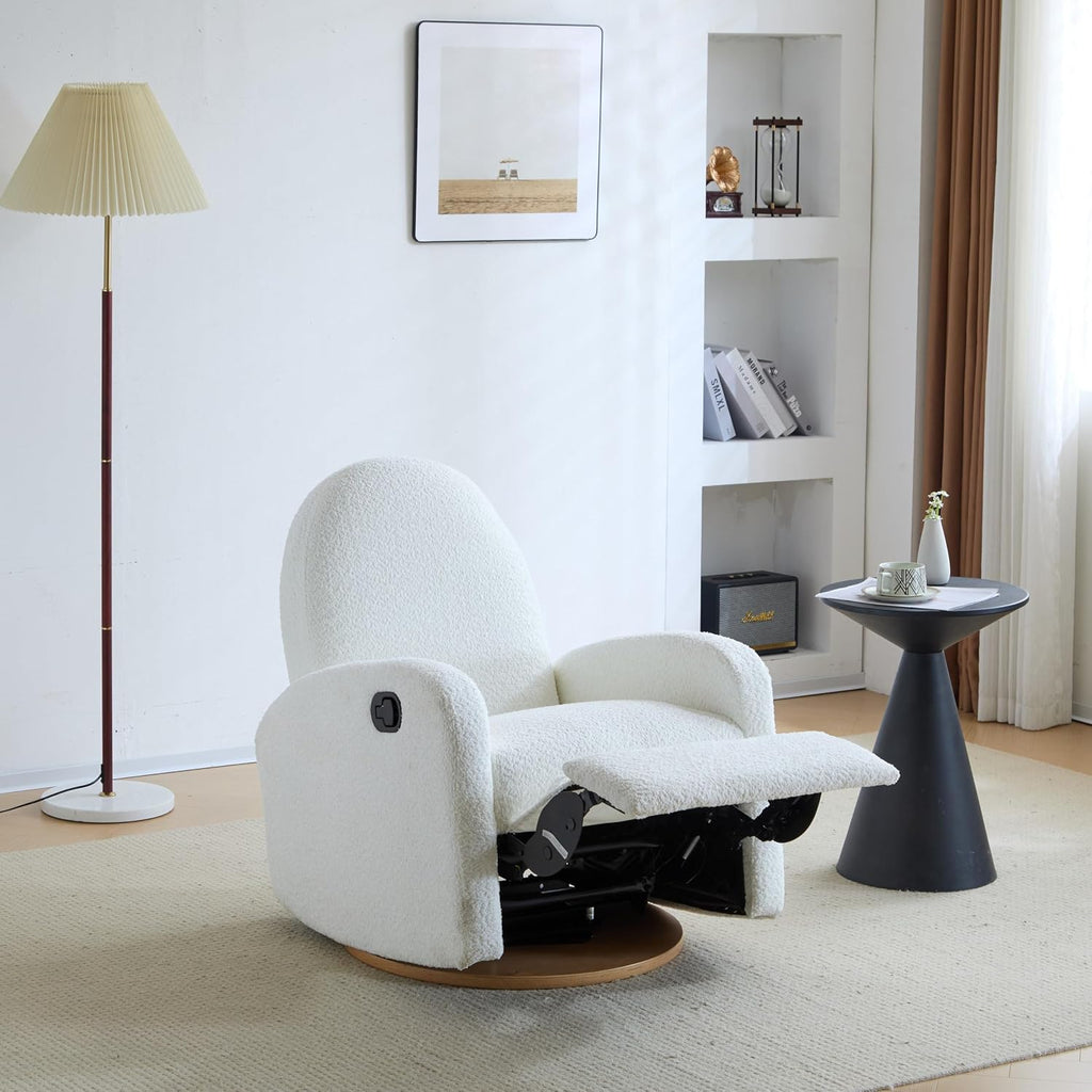 GDFStudio Swivel Glider Recliner Chair Nursery Rocker Recliner Chair with Boucle Upholstered High Back Single Seat Sofa Chair with Deep Seat Manual Nursing Reclining for Living Room, Beige