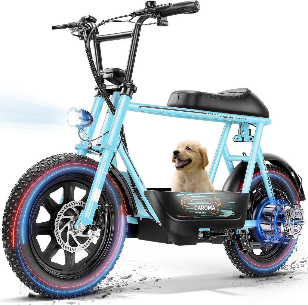 Caroma Peak 1200W/800W/500W Electric Scooter with Seat,16'×3' Fat Tire Ebike All-Terrain,Max 30Miles&20MPH Electric Scooter Adults,Electric Motorcycle Adults with Storage Basket for Pets&Cargo