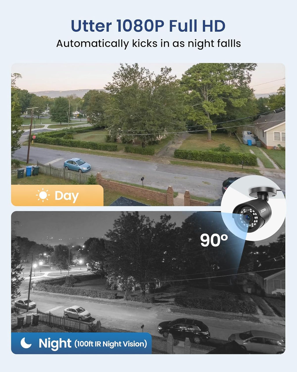 ZOSI 8CH 5MP 3K Lite Surveillance Wired Security Camera System with AI Human Vehicle Detection, 8 Channel H.265+ DVR and 4 x 1080p Bullet Camera Outdoor, 100ft Night Vision, IP66(No HDD Included)