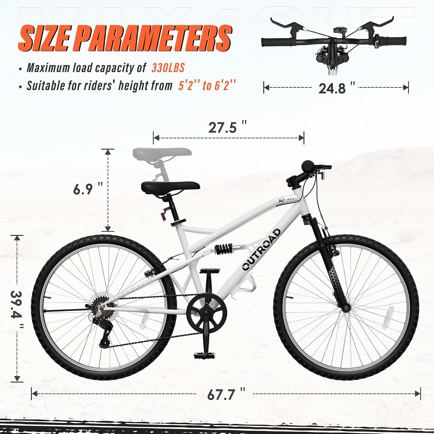 Betterland 26 Inch Mountain Bike with Adjustable Ergonomic Seat, 7/21 Speed Adult Bike with Dual V Brakes, Outdoor Cycling Bike with High Carbon Steel Frame and Front Suspension
