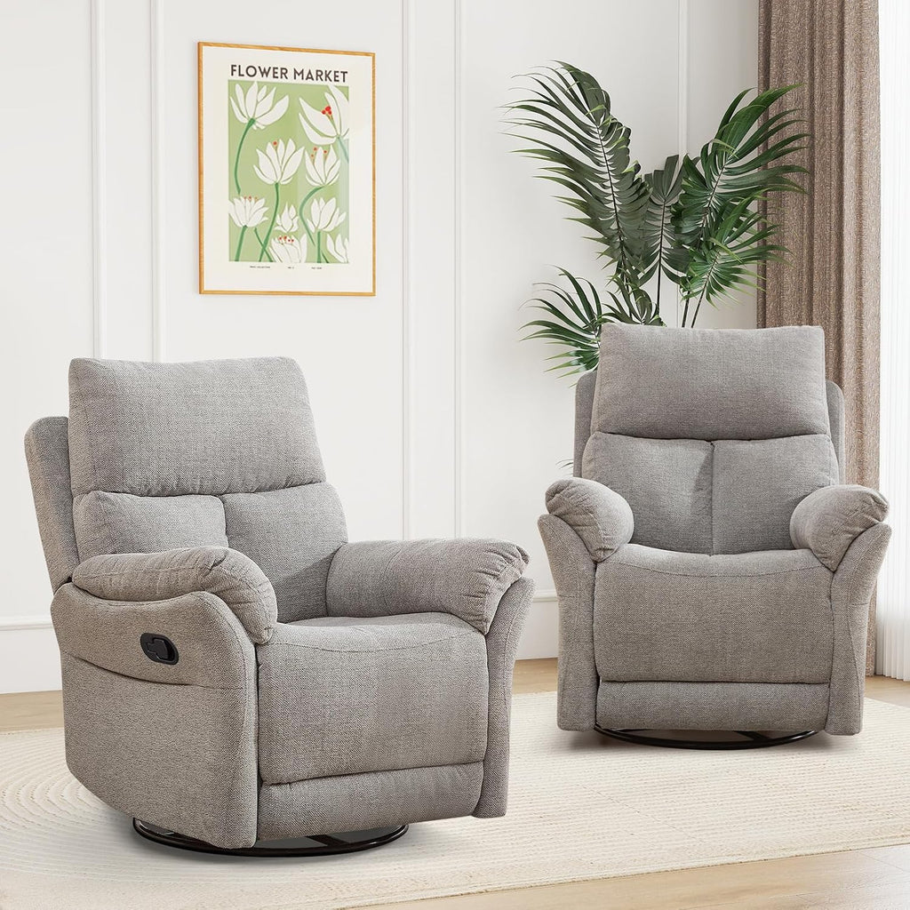 ANJ Swivel Rocker Recliner Chair Set of 2, Manual Fabric Glider Nursery Recliner Chair, Single Rocking Modern Sofa Home Theater Seating for Living Room, Nursery (Silver)