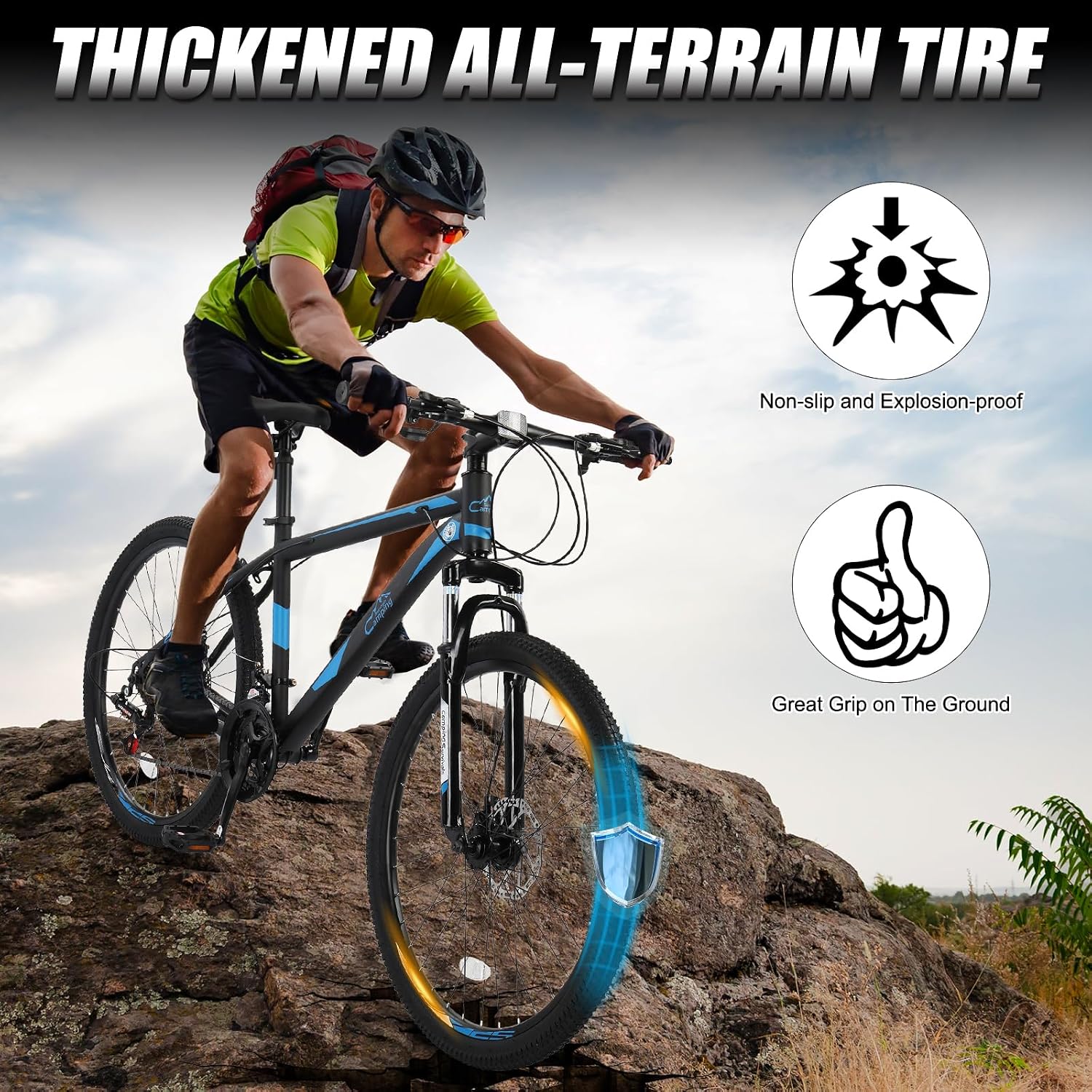 CamPingSurvivals 26/27.5' Mountain Bike 21 Speed Bikes for Adults, Men & Women Mountain Bike with High Carbon Steel Frame, All-Terrain Tires, Double Disc Brake and Suspension Fork
