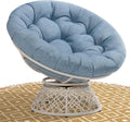 Bme 40' Ergonomic Wicker Papasan Chair with Soft Thick Density Fabric Cushion, High Capacity Steel Frame, 360 Degree Swivel for Living, Bedroom, Reading Room, Lounge, Serene Oasis - White Base
