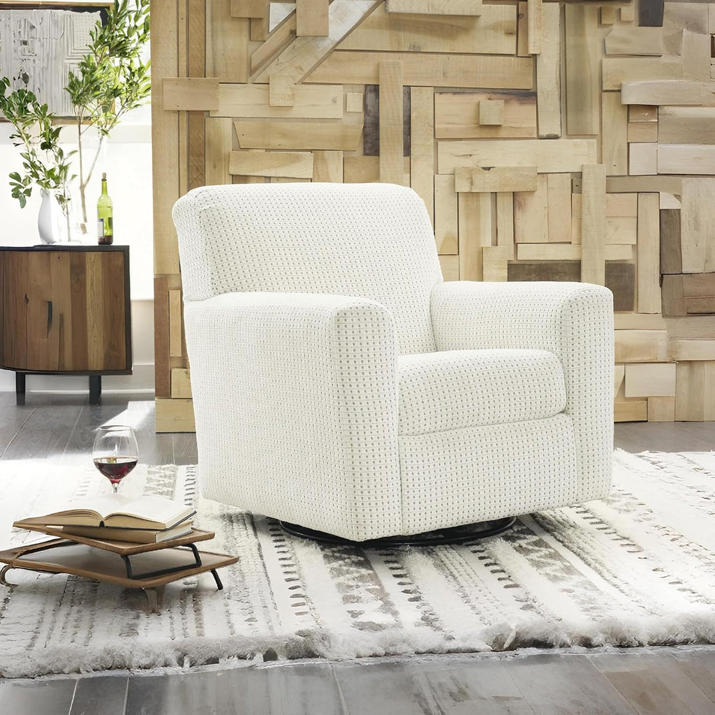 Signature Design by Ashley Herstow Casual Polka Dot Upholstered Swivel Glider Accent Chair, White & Beige
