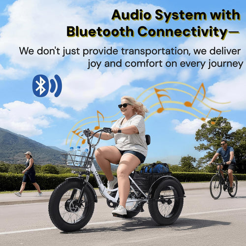 2.0 Electric Tricycle for Adults, 20'x4' Fat Tire Folding Electric Trike, 750W 48V 20.8Ah Long-Range Battery, Built-in Speaker, USB Port, 20MPH 75KM 7 Speed, 3 Wheel E-Trike