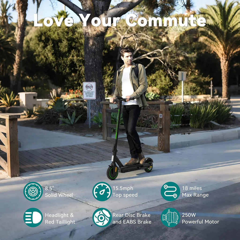 Electric Scooter, 250W Motor, 18Miles Long Range & 15.5 MPH Top Speed, 8.5' Solid Tires, Folding Commuter Escooter with Turn Signals, Cruise Control, Dual Brakes for Adults and Teens, ES Series 3