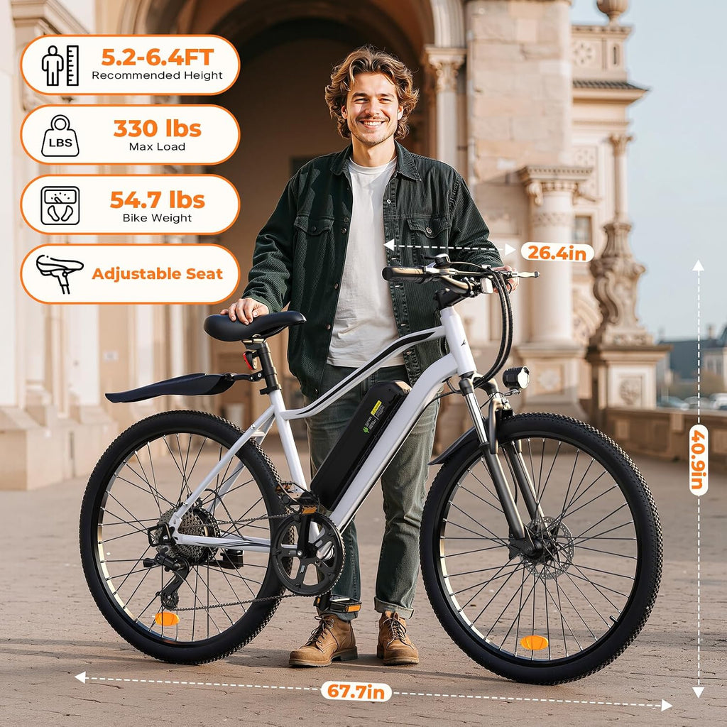 Electric Bike, 1500W/1000W/750W Peak Motor, 80/70/55 Miles Range & 20MPH Speed, 26'' Tires, APP Control E Bike, Shock Absorber, Adjustable Seat, Commuting Electric Bike for Adults