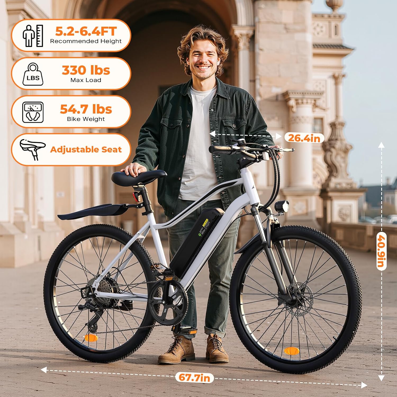 Electric Bike, 1500W/1000W/750W Peak Motor, 80/70/55 Miles Range & 20MPH Speed, 26'' Tires, APP Control E Bike, Shock Absorber, Adjustable Seat, Commuting Electric Bike for Adults