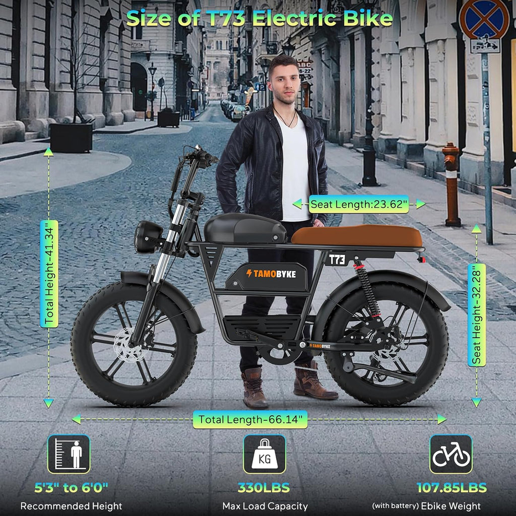 Tamobyke Premium T73 Series Electric Bike for Adults,48V15Ah/36Ah/41Ah Large Battery,1000W/1500W/3000W Powerful Motor, 28/33/37.5Mph Max Speed,20''*4'' Fat Tire E-Bike for Commute/Off-Road. Age 15+.
