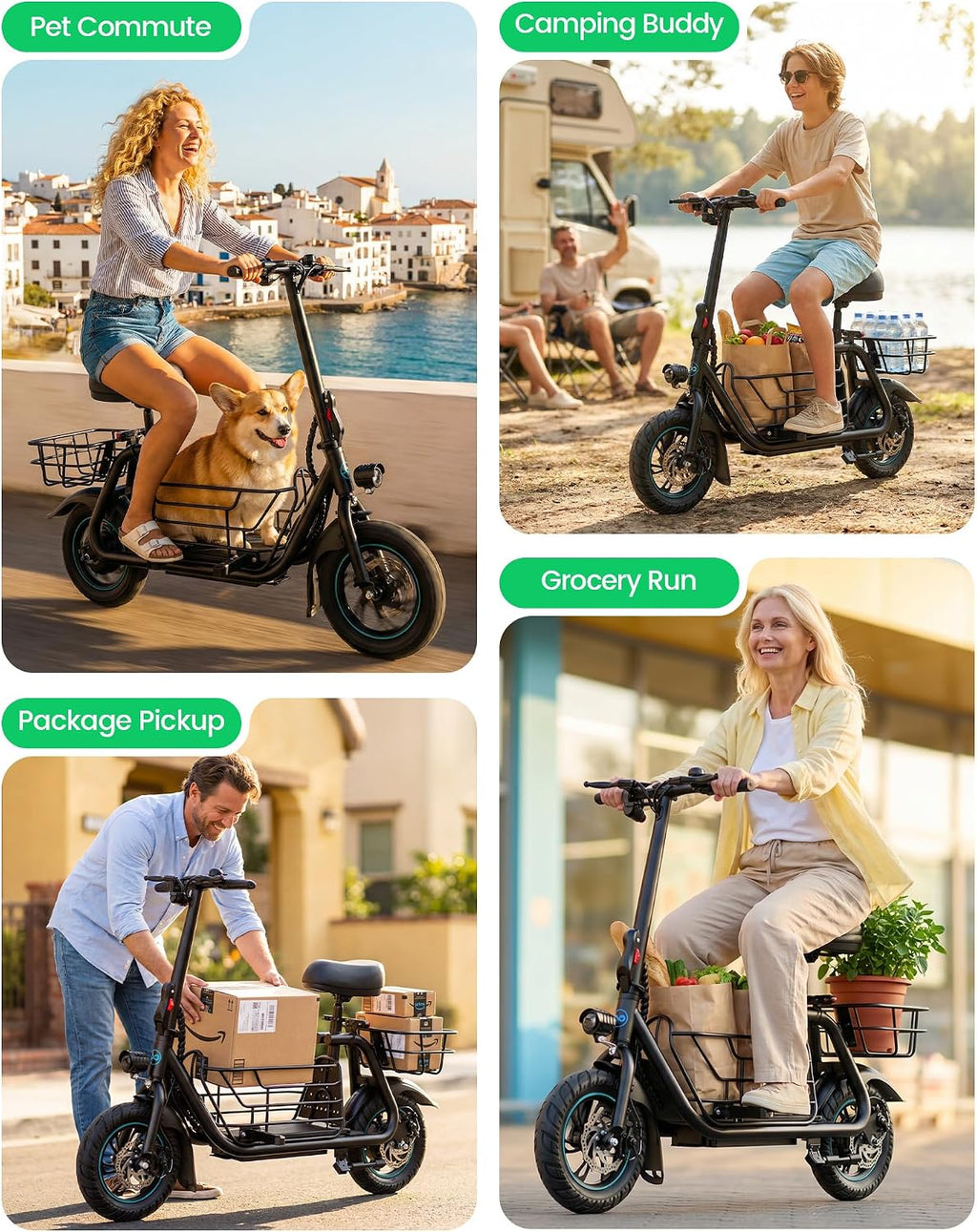 Gyroor C1S Electric Scooter with Seat for Adults - 550W Motor, Pet Basket, 19 MPH Top Speed, 20 Miles Range, 12' Pneumatic Tires, Foldable Commuting Scooter, Black