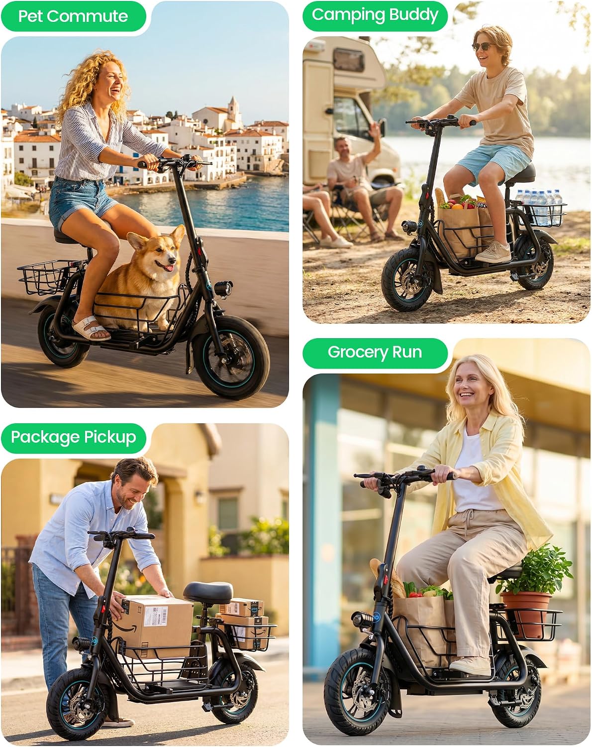 Gyroor C1S Electric Scooter with Seat for Adults - 550W Motor, Pet Basket, 19 MPH Top Speed, 20 Miles Range, 12' Pneumatic Tires, Foldable Commuting Scooter, Black