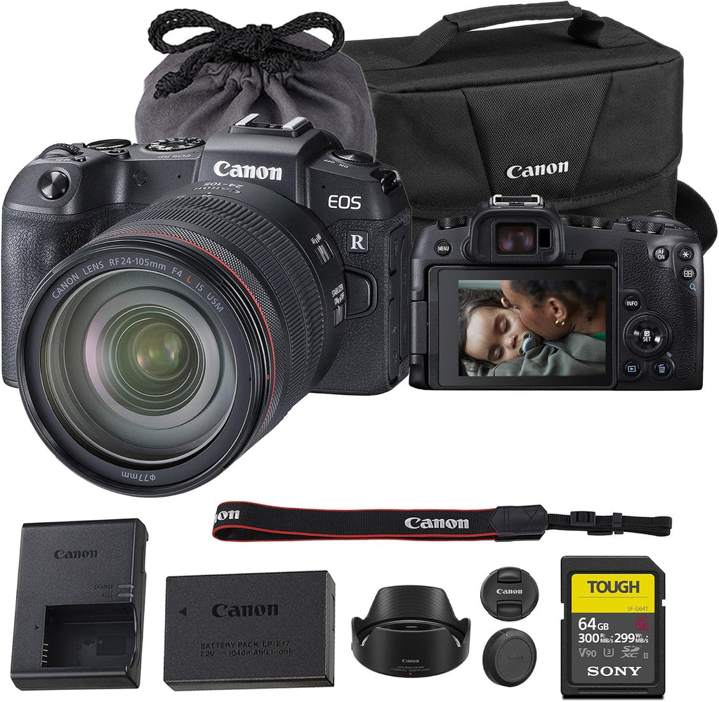 Canon EOS RP Mirrorless Camera with 24-105mm Lens – Full-Frame RF Camera with 26.2MP Sensor, 4K Video & Dual Pixel AF (3380C012) + 64GB Memory Card + Canon Shoulder Bag