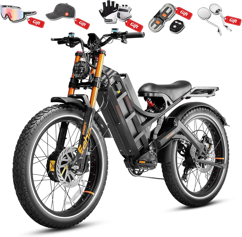 eAhora Romeo Pro 3 [2026] Peak 5600W Electric Bike for Adults 50Mph, 60V 80Ah Battery 250 Miles,Long Range Dual Motors Ebike,26'*4.0 Fat Tire Full Suspension