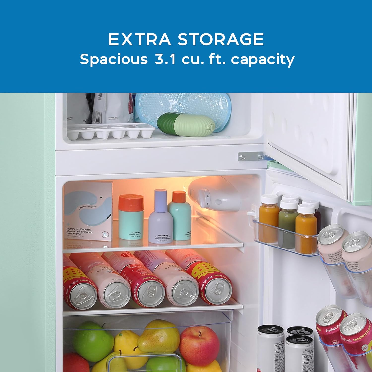 Avanti Mini Fridge with Freezer Retro Design Compact Refrigerator for Home Office or Dorm, Features Dual Doors Removable Shelves Manual Defrost and Mechanical Adjustable Temp Control, 3.1-Cu.Ft, Green