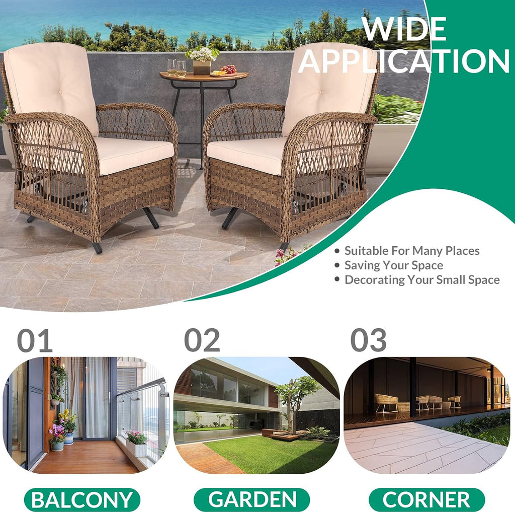 VIVIJASON 2-Piece Outdoor Wicker Glider Rocking Chair, Patio Rattan Swing Glider Chairs with Cushions & Steel Frame, All-Weather Gliding Lawn Wicker Furniture for Garden Backyard Porch