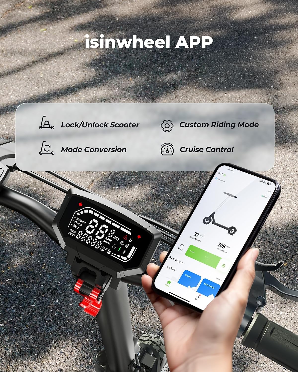isinwheel GT1 Electric Scooter Adults, 28MPH Top Speed, 28Miles Range, 800W Motor, 330LBS Load, Off-Road Scooter for Adults with Turn Signal