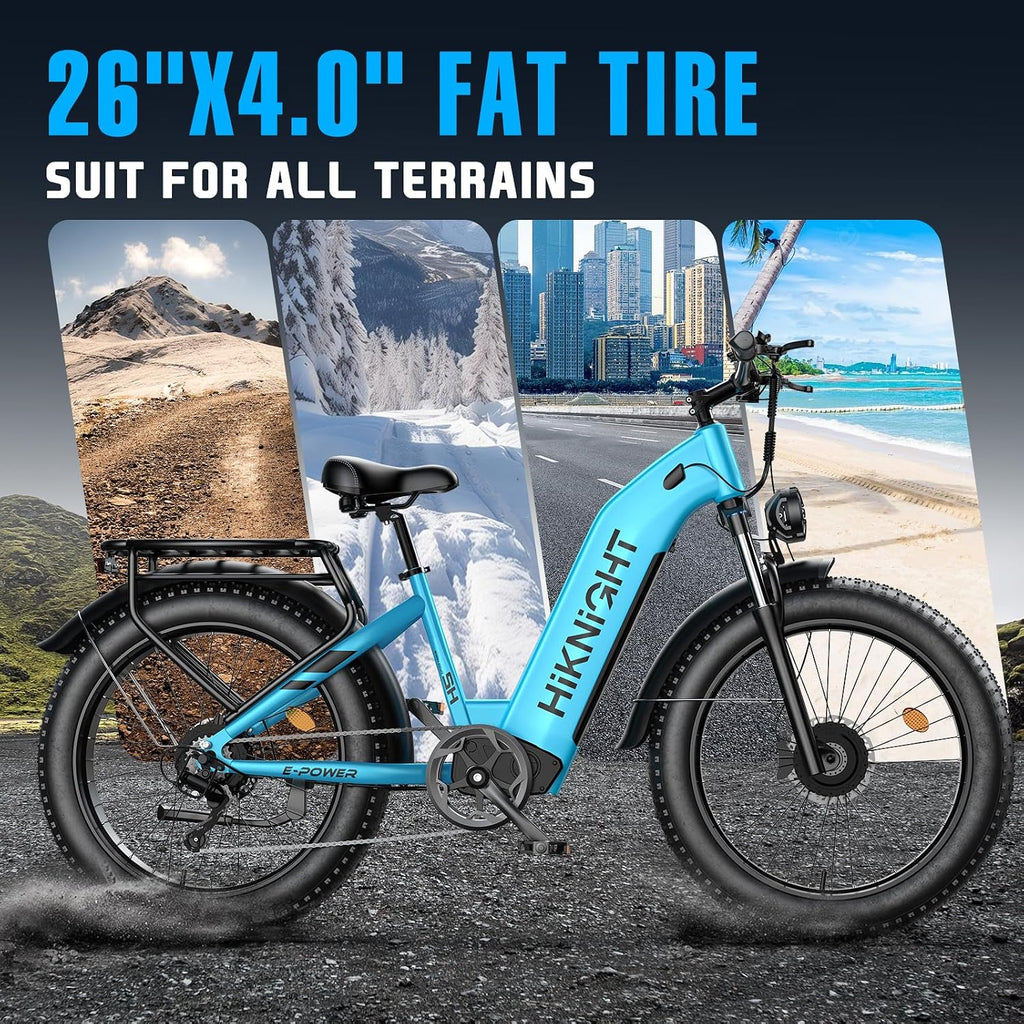 Electric Bike for Adults, 3000W Peak Dual Motor 52V 20AH Battery E Bike 26' x 4.0' Fat Tire Electric Mountain Bike Step-Thru Electric Bicycle for Women Men, Up to 38MPH