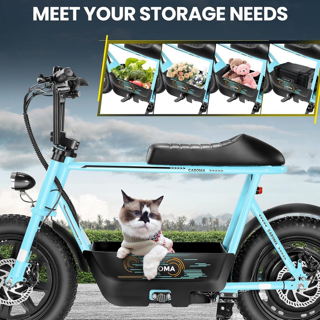 Caroma Peak 1200W/800W/500W Electric Scooter with Seat,16'×3' Fat Tire Ebike All-Terrain,Max 30Miles&20MPH Electric Scooter Adults,Electric Motorcycle Adults with Storage Basket for Pets&Cargo