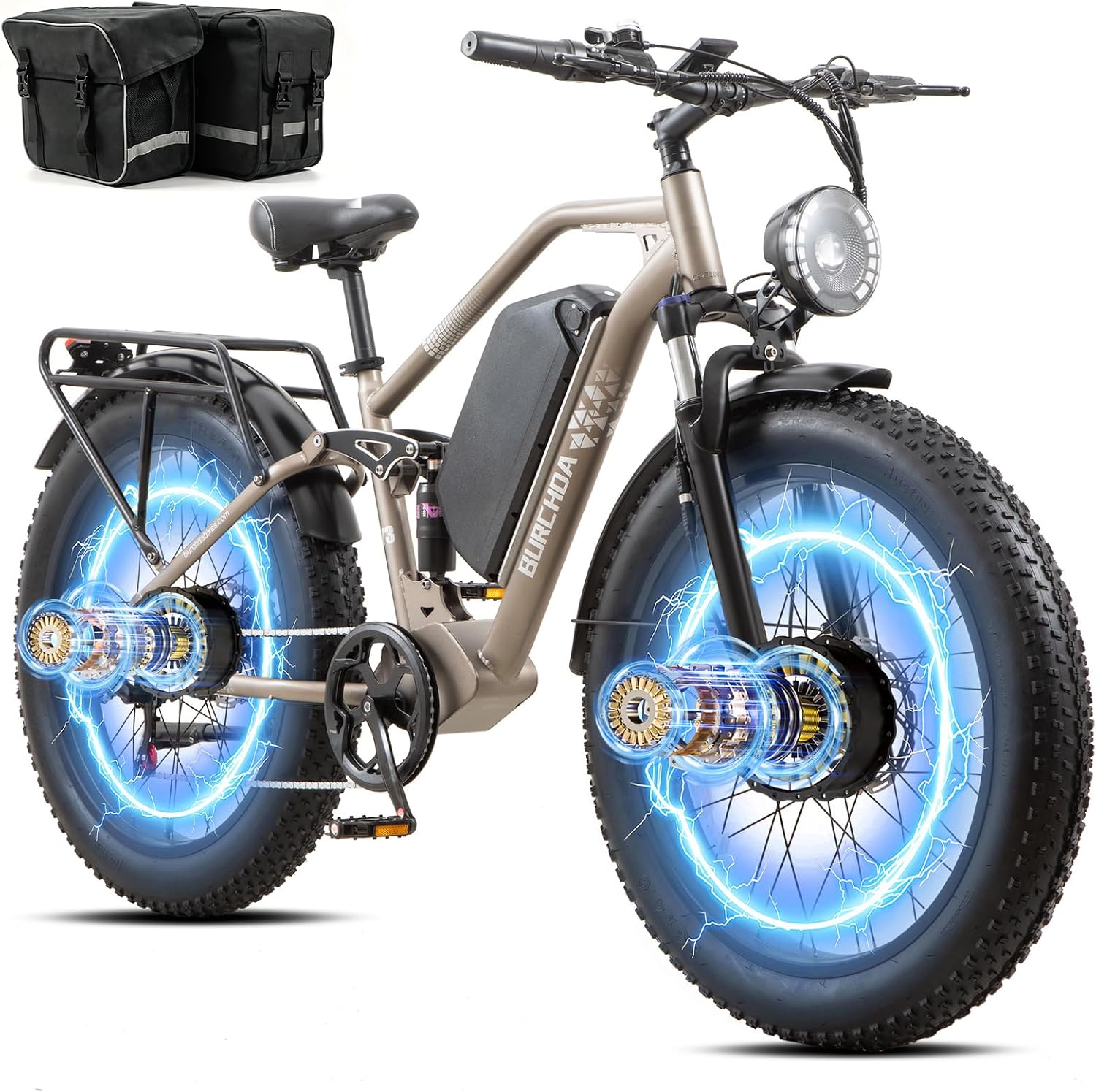 2026 Dual Motor Electric Bike for Adults AWD 5000W/3000W Peak 40 MPH/30 MPH E Dirt Bike, 52V/48V Removable Battery 65/80/150 Miles Max Long Range with Full Suspension 26' Fat Tires Mountain Bike