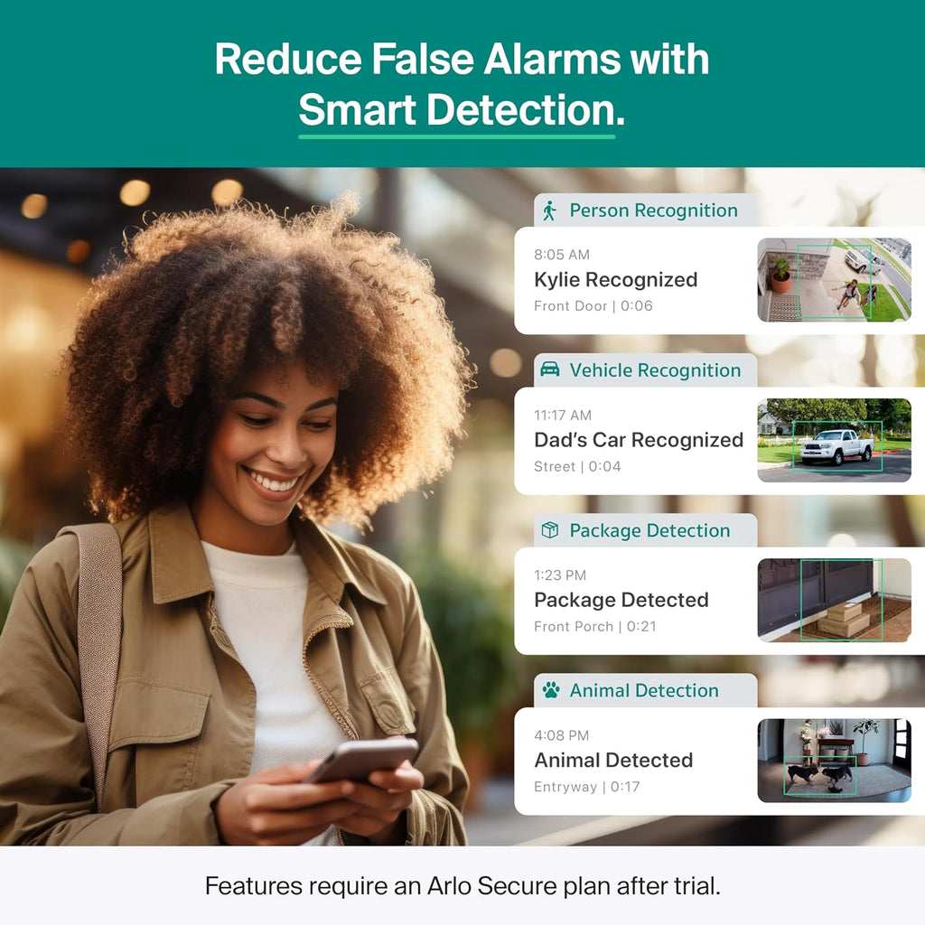 Arlo Essential Security Camera 2K (3rd Gen, 2025 Release) 2 Cam + 2 Solar Panels + 6 Months of Secure Plus Plan - Wireless Outdoor Camera, Battery Power, Person Recognition, Package Detection, White