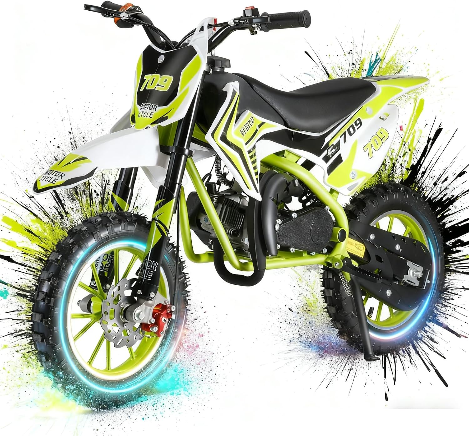 50cc Kids Dirt Bike, 2-Stroke Gas Power Dirt Bike Off Road Motocross Gas Dirt Bike with Front Rear Disc Brakes for Beginner Motocross Bikes for Kids 8-12 Max 30KM/H 150KG Load Green