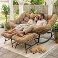 RADIATA Double Papasan Rocking Chair with Ottomans, Oversized Egg Rocking Chairs for 2, Large Wide Loveseat Recliner with Comfy Cushion for Indoor Outdoor Patio Garden, Brown