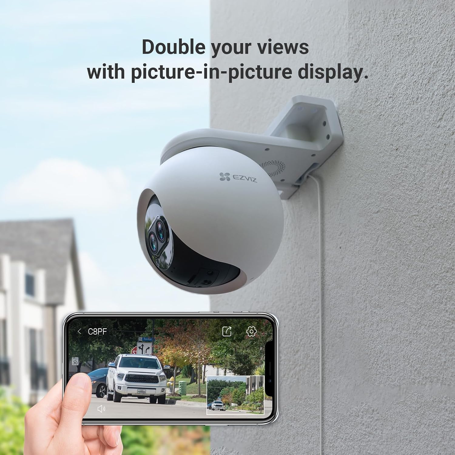 EZVIZ Security Camera Outdoor, 1080P Pan/Tilt/Zoom WiFi Camera, 8× Mixed Zoom and AI-Powered Person Detection Security Cam, IP65 Waterproof, Support MicroSD Card up to 512GB | C8PF