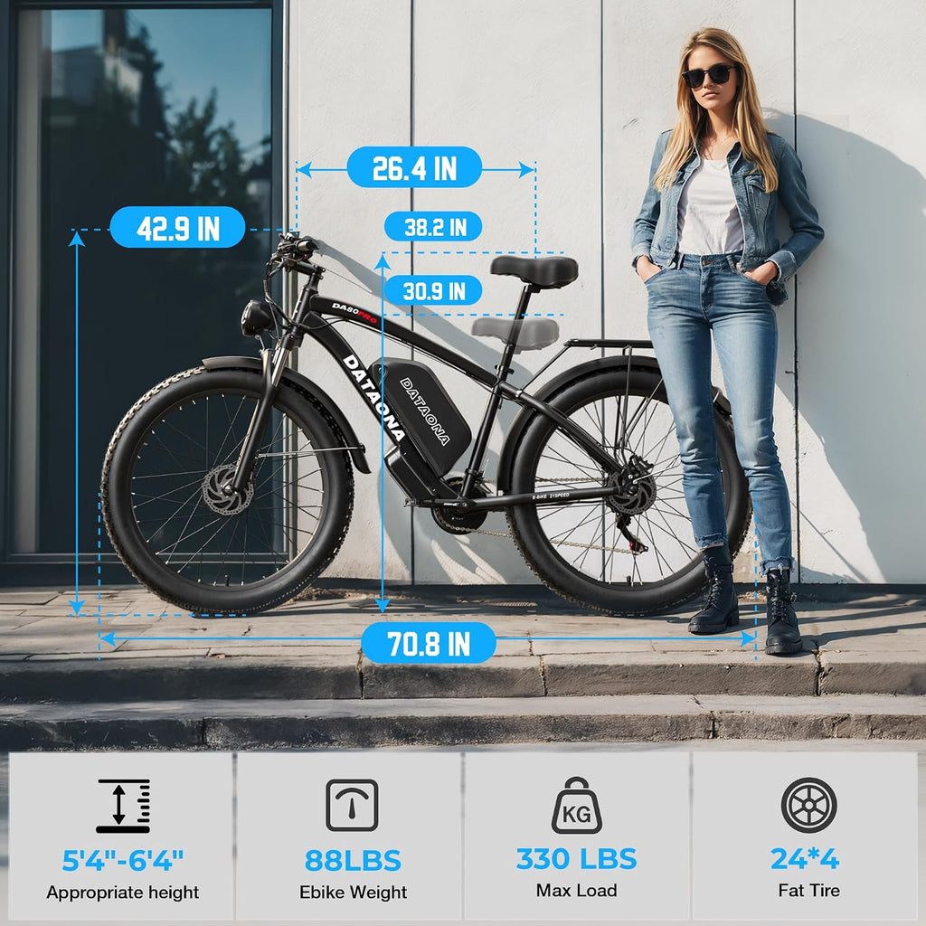 DATAONA 6500W Electric Bike for Adults: 45MPH Fast Dual Motor EBike, 24' 26' Fat Tire Electric Bike, 52V 32AH Battery Up to 100 Miles, Hydraulic Disc Brake E Bicycle for Mountain Off-Road Commuter