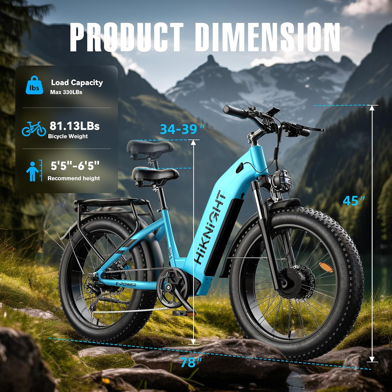 Electric Bike for Adults, 3000W Peak Dual Motor 52V 20AH Battery E Bike 26' x 4.0' Fat Tire Electric Mountain Bike Step-Thru Electric Bicycle for Women Men, Up to 38MPH