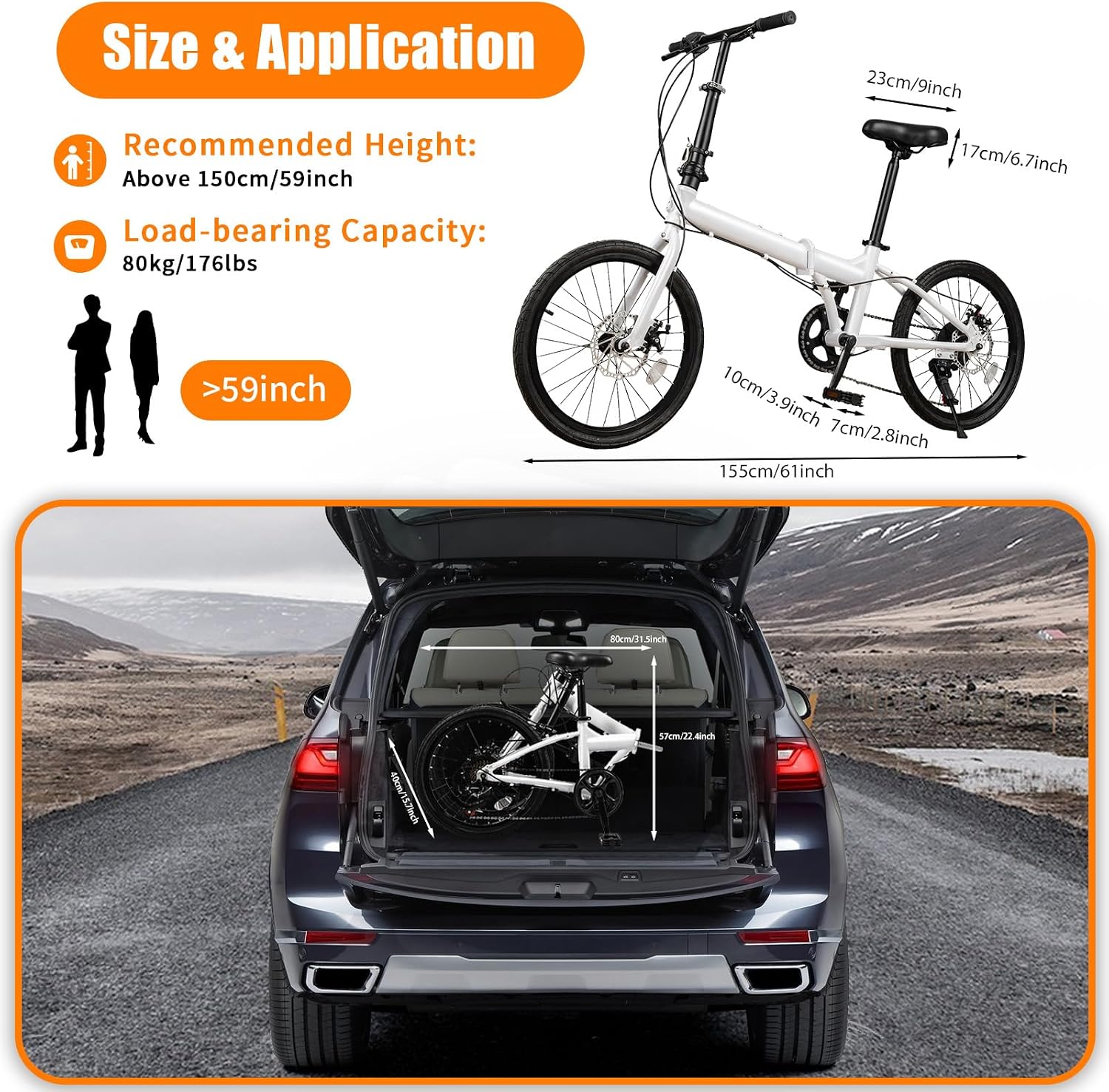 Folding Bike, Foldable Bicycle with 7 Speed Gears 20-inch Wheels Easy Folding City Bicycle with Dual Disc Brakes for Adult, Teenager, Traveling, Exercising, Commuting