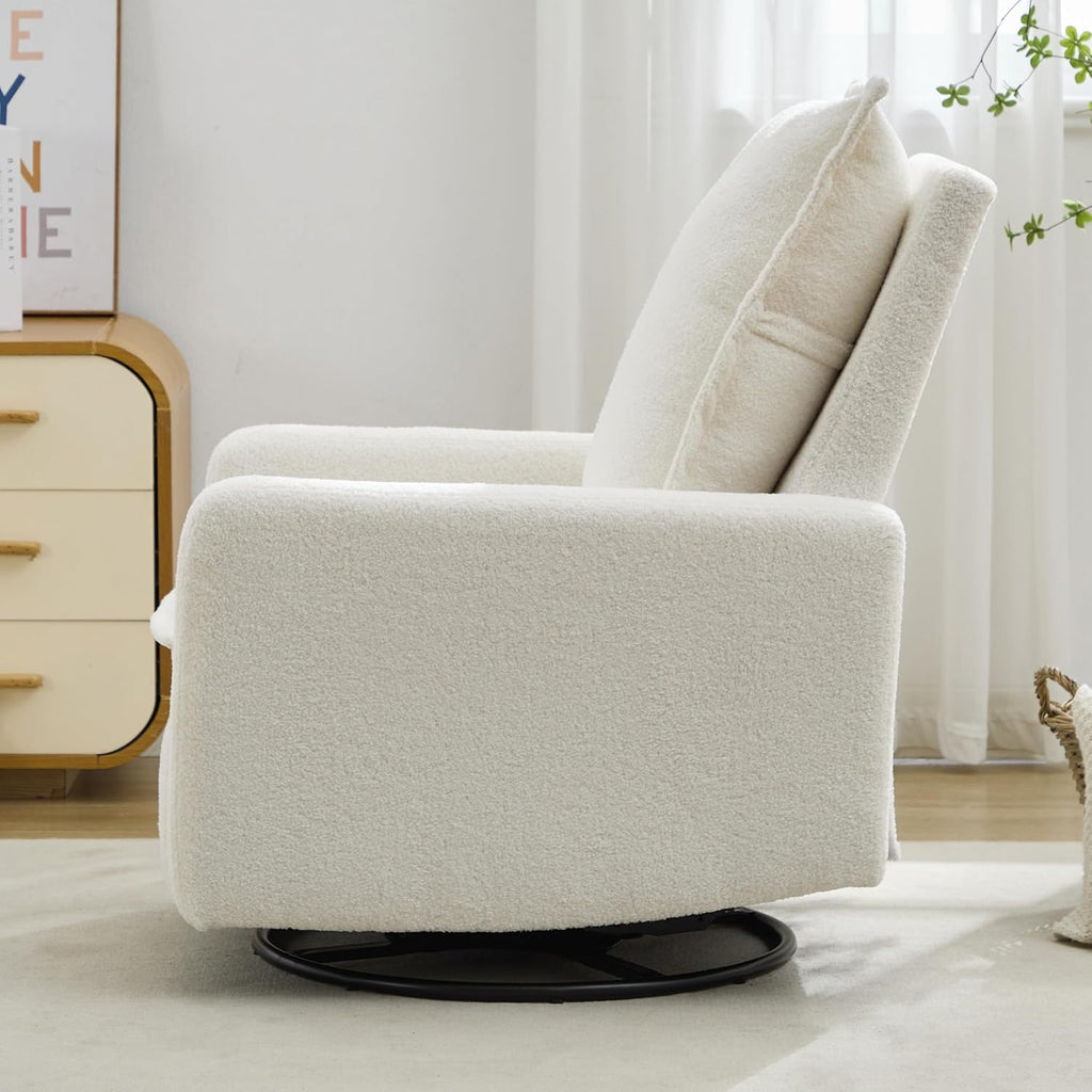 JIVOIT Modern Swivel Rocker Recliner Chair, Linen Fabric Glider Rocker Recliner, Rocking Chair Nursery with Backrest and Footrest, Single Reclining Sofa for Living Room Bedroom Apartment (White/68)
