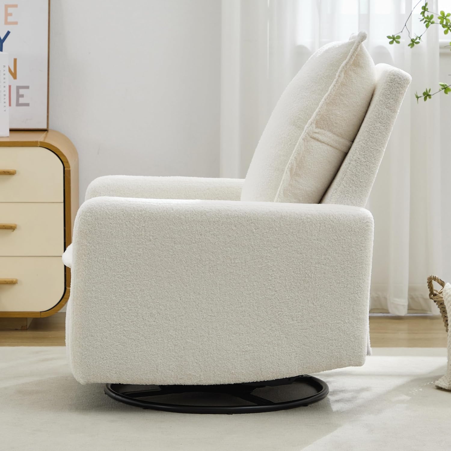 JIVOIT Modern Swivel Rocker Recliner Chair, Linen Fabric Glider Rocker Recliner, Rocking Chair Nursery with Backrest and Footrest, Single Reclining Sofa for Living Room Bedroom Apartment (White/68)