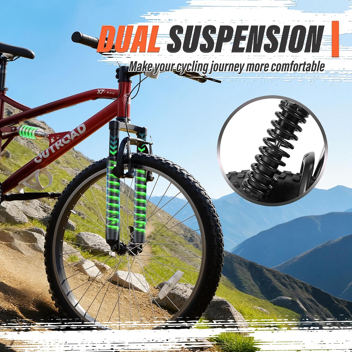 Betterland 26 Inch Mountain Bike with Adjustable Ergonomic Seat, 7/21 Speed Adult Bike with Dual V Brakes, Outdoor Cycling Bike with High Carbon Steel Frame and Front Suspension