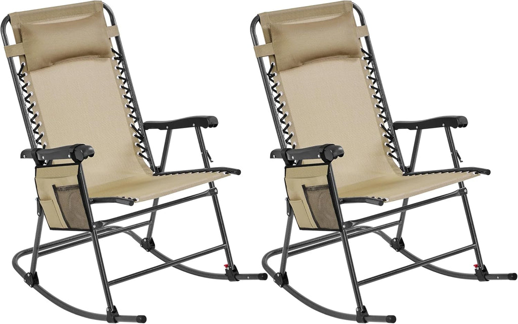 Yaheetech 26in Rocking Chair Outdoor Zero Gravity Folding Chairs Rocking Chairs Foldable Outdoor Lounge Chair for Outside Lawn with Cupholder/Pillow Ergonomic Design for Rest, Set of 2