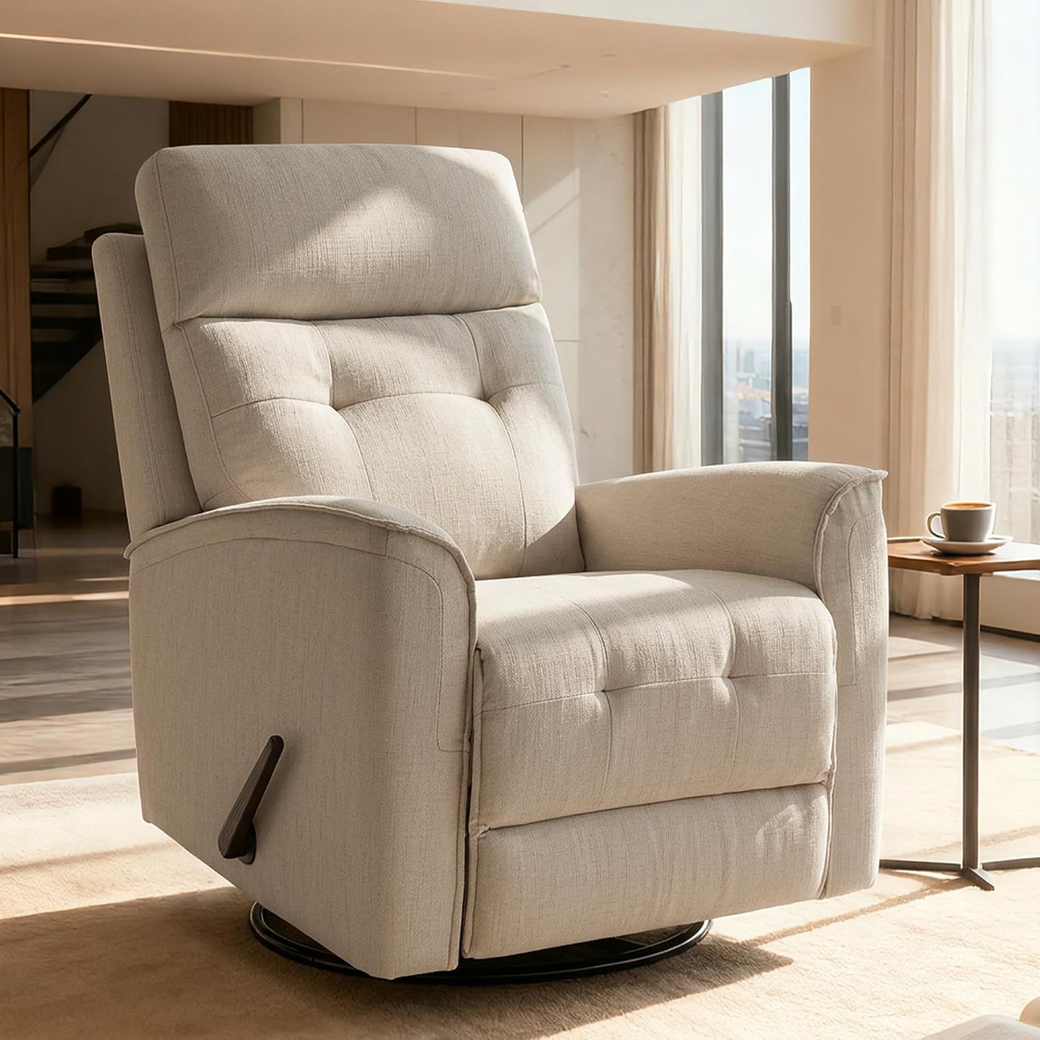 Swivel Rocker Recliner Chair for Adults, Rocking Chair, Small Swivel Recliner for Small Spaces, Living Room, Bedroom, RV(Beige)