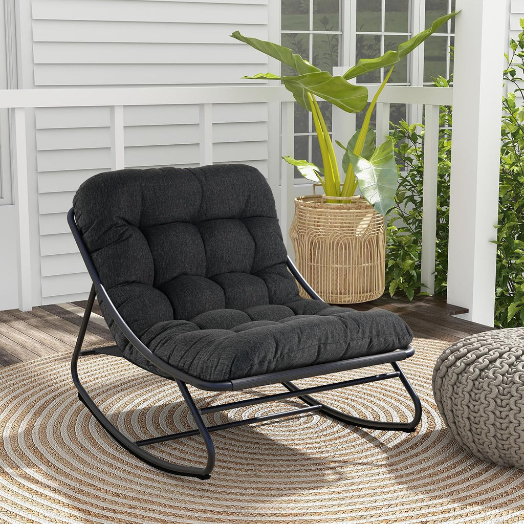 Grand patio Outdoor Rocking Chair, Padded Cushion Recliner Rocker for Front Porch Sunroom Patio Backyard, Comfy Lounge Rocking Chair for Napping Relaxing, Grey