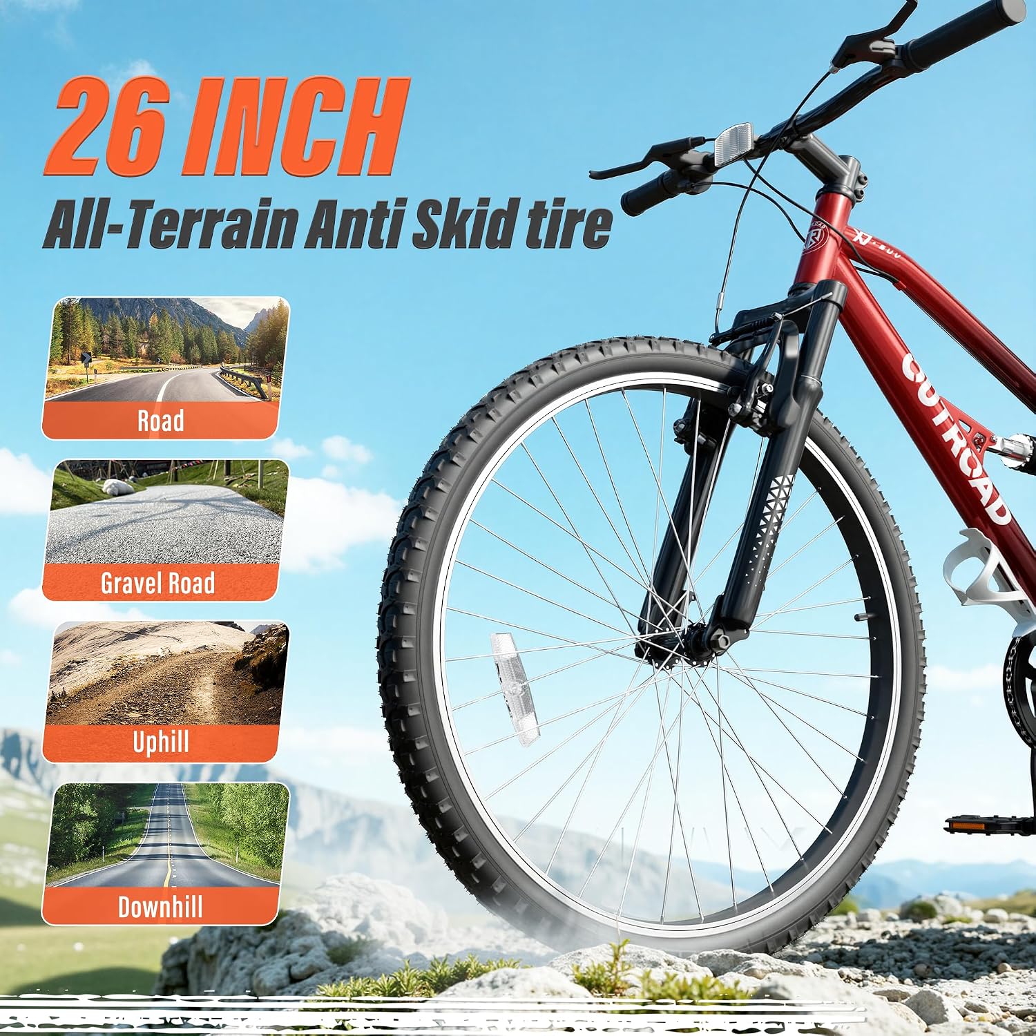 Betterland 26 Inch Mountain Bike with Adjustable Ergonomic Seat, 7/21 Speed Adult Bike with Dual V Brakes, Outdoor Cycling Bike with High Carbon Steel Frame and Front Suspension